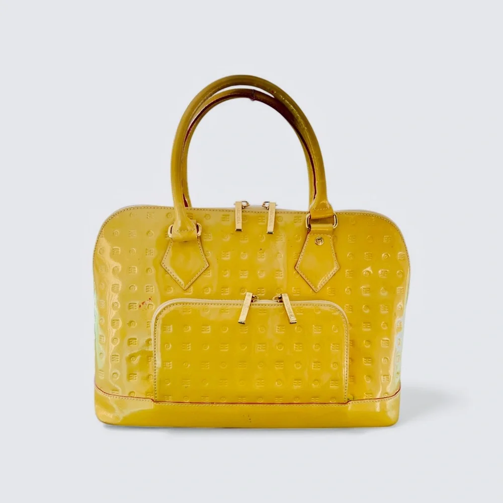 Arcadia Yellow top handle Patent Leather Handbag